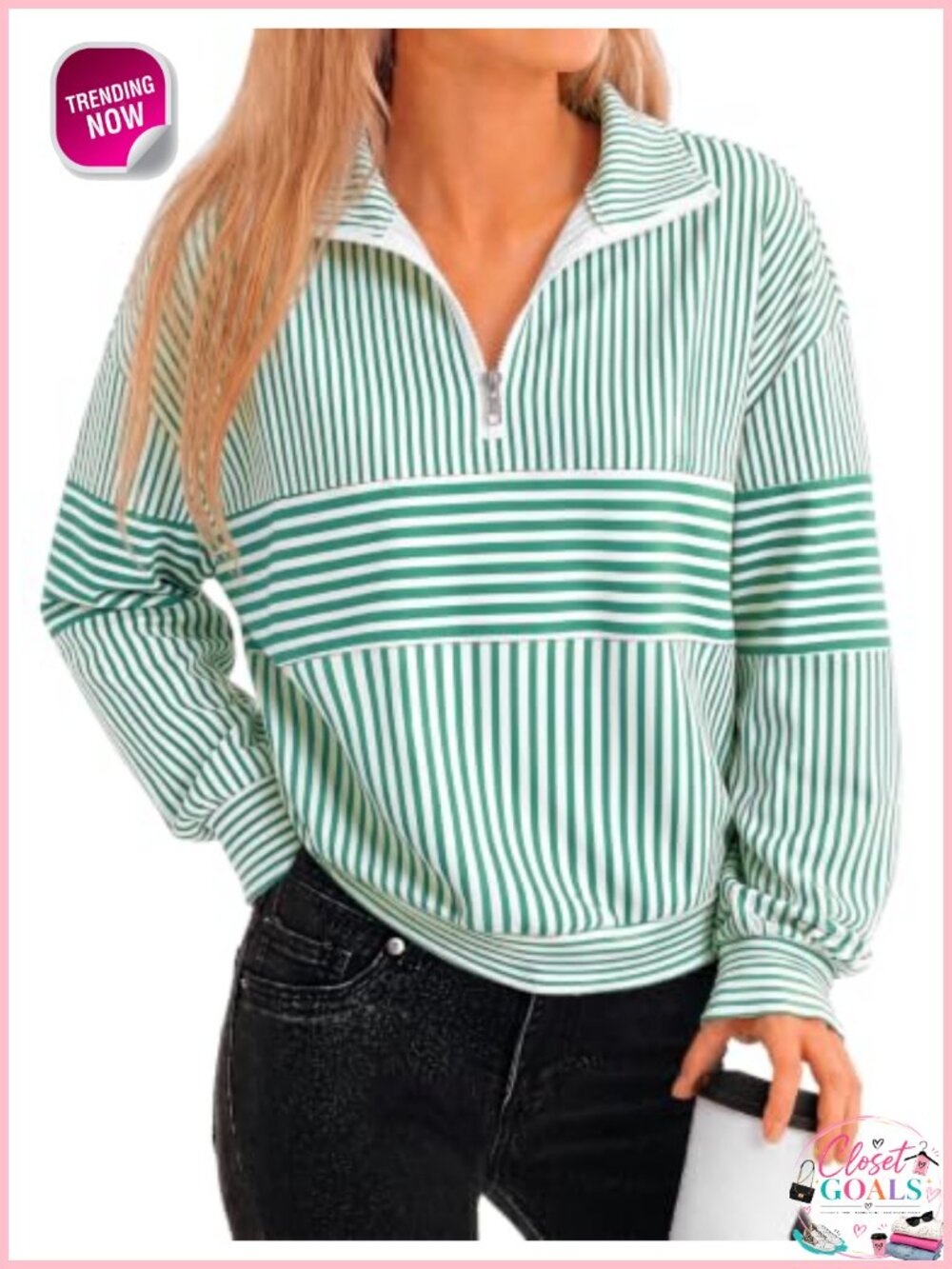 Quarter Zip Color Block Sweatshirt Long Sleeve Striped Half Zip Pullover